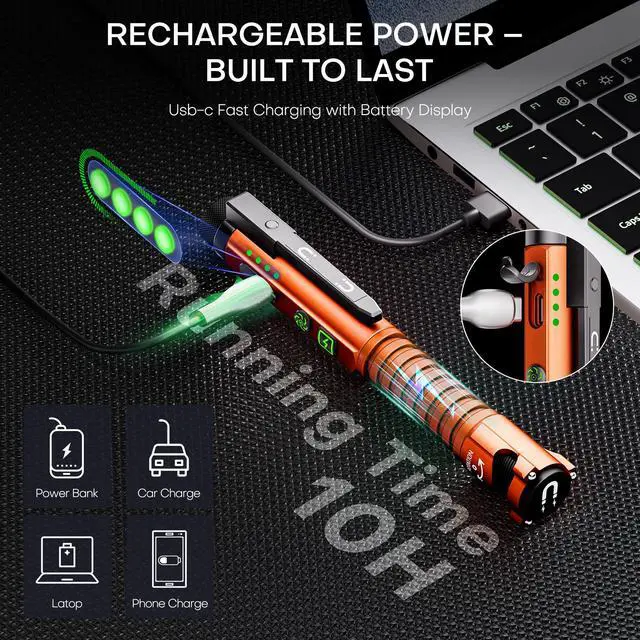 Alt view image 3 of 7 - EDC Flashlight Rechargeable,800 Lumen Small Flashlight with Magnetic Clip & Base, 11 Modes LED Flashlight,Glass Breaker&Bottle Opener, USB-C Flashlight for Working,Home and Emergency