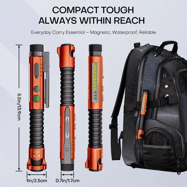 Alt view image 7 of 7 - EDC Flashlight Rechargeable,800 Lumen Small Flashlight with Magnetic Clip & Base, 11 Modes LED Flashlight,Glass Breaker&Bottle Opener, USB-C Flashlight for Working,Home and Emergency