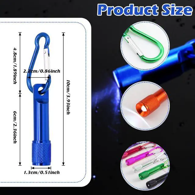 Alt view image 2 of 7 - 60 Pack Mini Keychain Flashlights Bulk, Ultra-Bright LED Metal Carabiner Clip Lights,Compact Emergency Lights for Camping, Hiking, Cycling, Survival Kits(60)