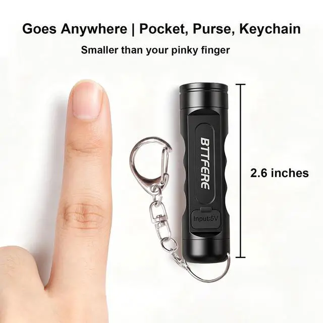Alt view image 2 of 6 - Bright Mini Keychain Flashlight with Magnetic Base, Tiny USB-C Rechargeable LED Key Ring Light, Small Portable Side Light, Skinny EDC Pocket Torch for Purse, Work, Travel, EMS Gifts