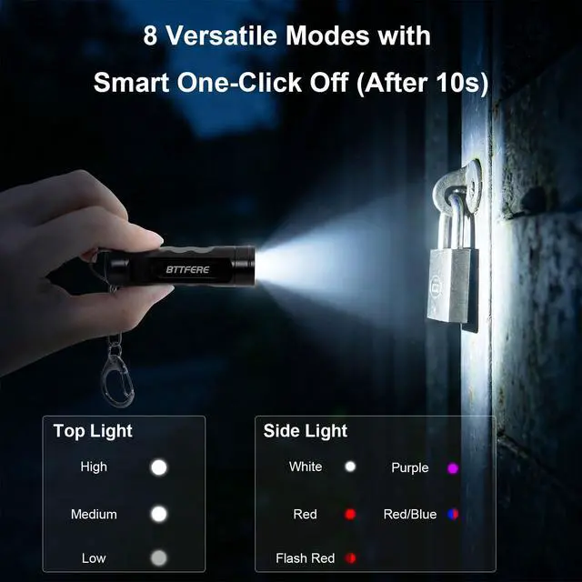 Alt view image 3 of 6 - Bright Mini Keychain Flashlight with Magnetic Base, Tiny USB-C Rechargeable LED Key Ring Light, Small Portable Side Light, Skinny EDC Pocket Torch for Purse, Work, Travel, EMS Gifts