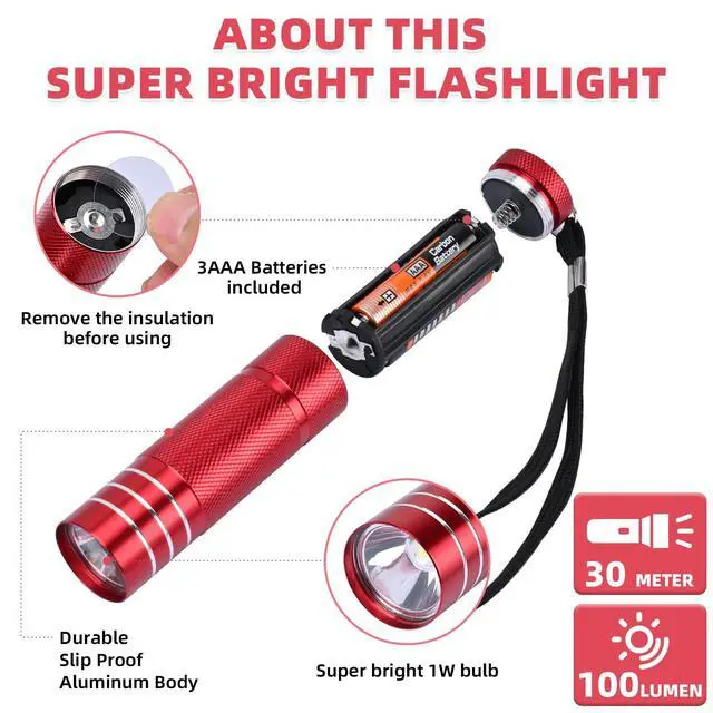 Alt view image 5 of 7 - 30-Pack Super Bright Mini Flashlight, 1W Aluminum Flashlights Bulk Set with Fluorescent Button AAA Batteries Included for Night Emergency Power Outage Party Hiking Backpacking Pocket Gift