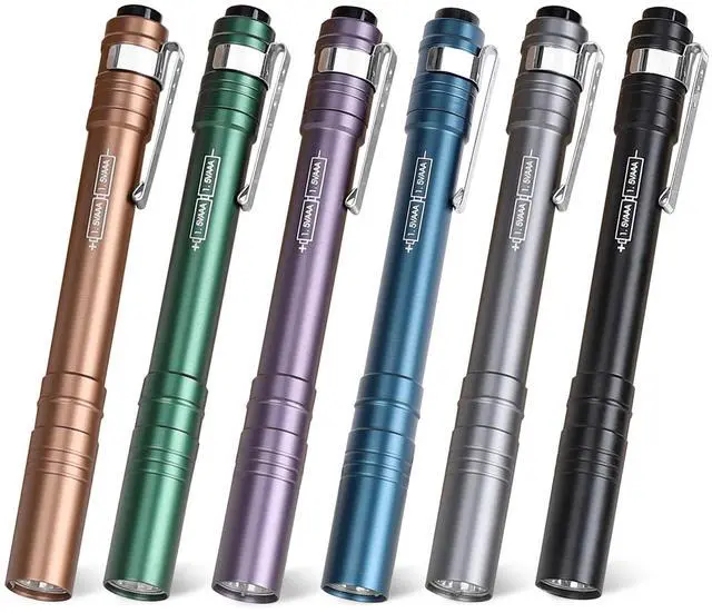 Main image of 6-Pack Pen Light, Aluminum LED Penlights with Batteries Included & Pre-Installed, Pocket Pen Flashlight for Inspections, Repairs, Camping and Emergencies
