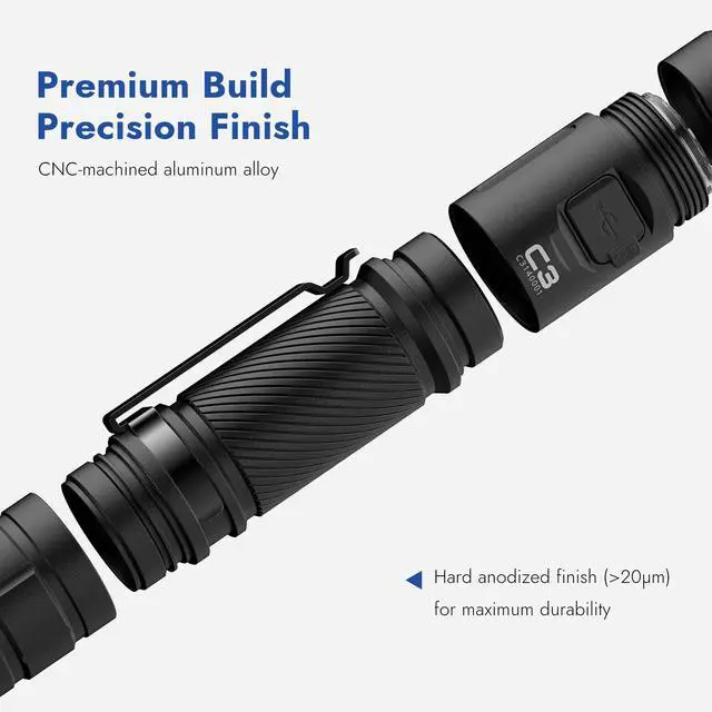 Alt view image 5 of 7 - C3 Flashlight 1200 High Lumens Rechargeable Flashlights 6 Modes Super Bright IP68 LED Tactical Flashlight for Camping, Home, Emergency, Rescue, Hunting, Inspection, Repair, Tool Gifts for Men