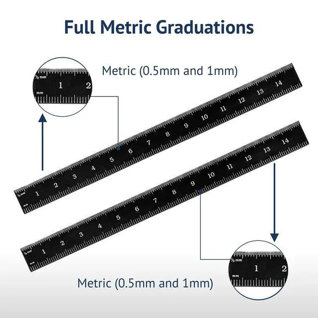 Alt view image 6 of 7 - 150mm Flexible Metal Ruler, Stainless Steel with Black Chrome Finish, High Contrast, Fully Metric Graduation (0.5mm, 1.0mm), Easy to Read Machinist Rule, Made in USA