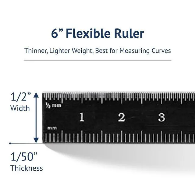 Alt view image 7 of 7 - 150mm Flexible Metal Ruler, Stainless Steel with Black Chrome Finish, High Contrast, Fully Metric Graduation (0.5mm, 1.0mm), Easy to Read Machinist Rule, Made in USA