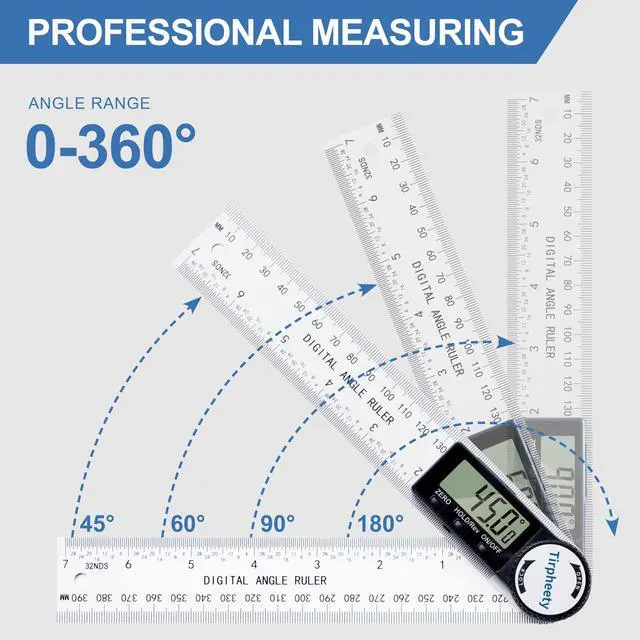 Alt view image 3 of 7 - Digital Angle Finder Protractor, 3rd Generation Quick Display Angle Gauge Ruler, 7-Inch (200mm) Professional Measuring Tool for Woodworking, Carpentry, and Construction