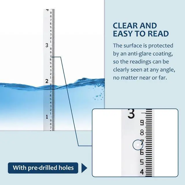 Alt view image 3 of 7 - Depth Gauge, Water Level Gauge (Hundredths, Tenths, Teet), Heavy-Duty Ruler-Style Water Level Indicator, All-Weather Water Level Tool, Rust-Resistant, with Pre-Drilled Holes (0-4 Feet)