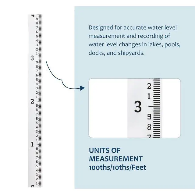 Alt view image 4 of 7 - Depth Gauge, Water Level Gauge (Hundredths, Tenths, Teet), Heavy-Duty Ruler-Style Water Level Indicator, All-Weather Water Level Tool, Rust-Resistant, with Pre-Drilled Holes (0-4 Feet)