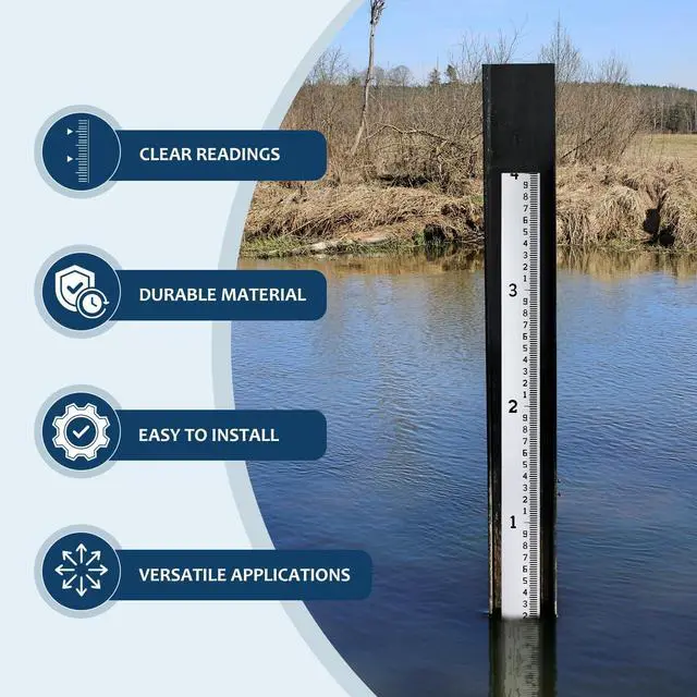 Alt view image 7 of 7 - Depth Gauge, Water Level Gauge (Hundredths, Tenths, Teet), Heavy-Duty Ruler-Style Water Level Indicator, All-Weather Water Level Tool, Rust-Resistant, with Pre-Drilled Holes (0-4 Feet)