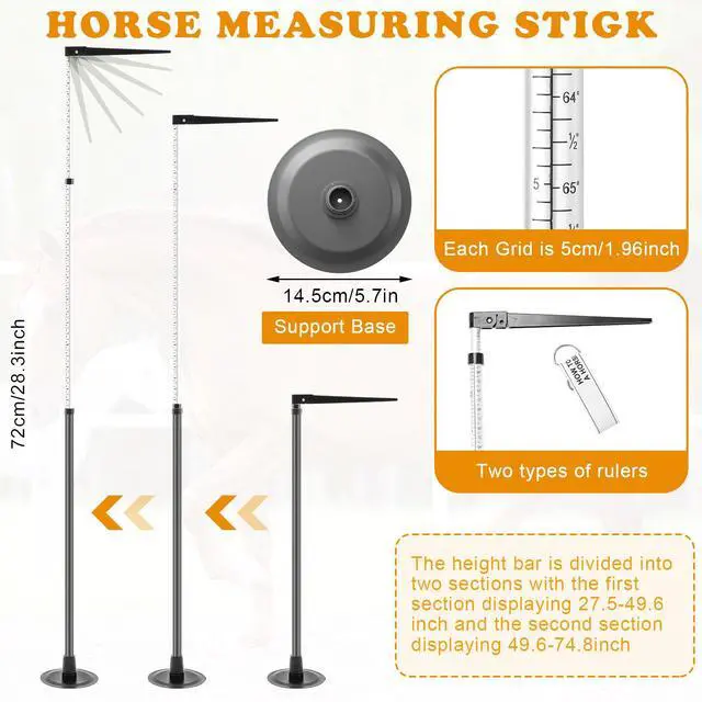 Alt view image 3 of 7 - 2 PCS Horse Height Measuring Kit - Foldable 91 Inch Tape & Lightweight Aluminum Stick (27.5-74.8 Inch), Accurately Measure Horse Height in Hands