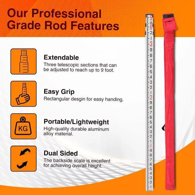 Alt view image 3 of 7 - GEOLENI Aluminum Grade Rod - 10ths, With Carrying Case and Rod level (9 Foot)