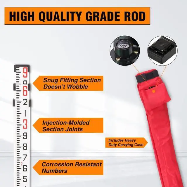 Alt view image 4 of 7 - GEOLENI Aluminum Grade Rod - 10ths, With Carrying Case and Rod level (9 Foot)