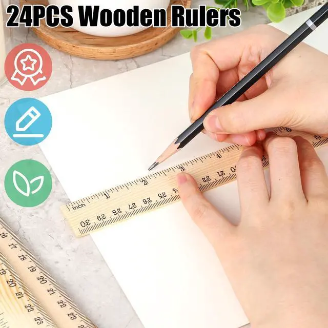 Alt view image 3 of 6 - 24 Pack Wooden Rulers 12inch/30cm Bulk, Wood Measuring Rulers 2 Scale for Kids Students Office Classroom Back to School Supplies 2 Scale (30 cm)