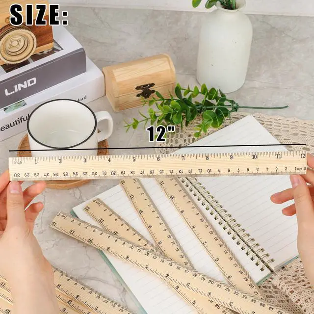 Alt view image 2 of 6 - 24 Pack Wooden Rulers 12inch/30cm Bulk, Wood Measuring Rulers 2 Scale for Kids Students Office Classroom Back to School Supplies 2 Scale (30 cm)