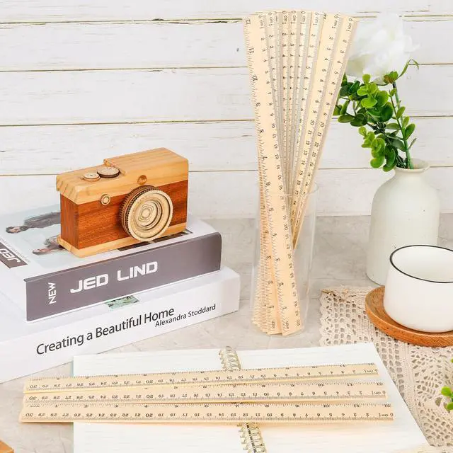 Alt view image 6 of 6 - 24 Pack Wooden Rulers 12inch/30cm Bulk, Wood Measuring Rulers 2 Scale for Kids Students Office Classroom Back to School Supplies 2 Scale (30 cm)