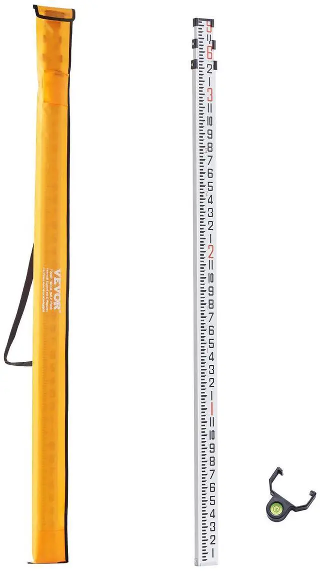 Main image of Aluminum Grade Telescopic Measuring Rod, 9-Feet 3 Sections, Double-Sided 1/8in Leveling Rod with Bubble Level & Carrying Bag for Houses, Walls, Floors