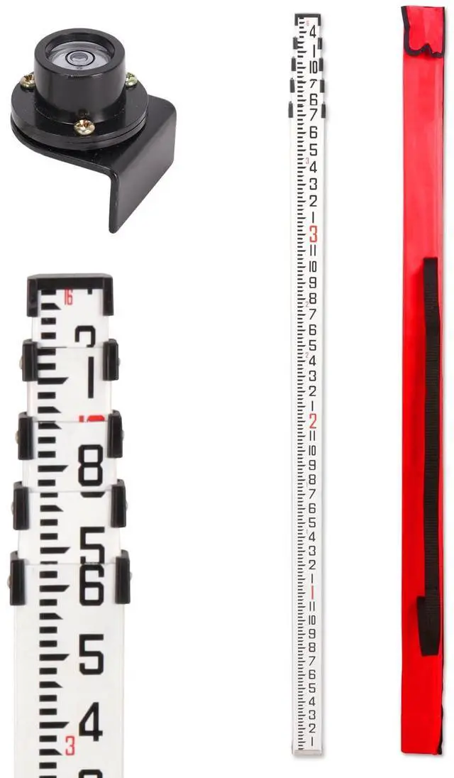 Main image of 16ft Aluminum Grade Rod with Bubble Level - 5-Stage Telescopic Survey Rod, Double-Sided Scale & Carrying Case Included - Grade Stick for Laser Level, Measuring Stick, Survey Pole