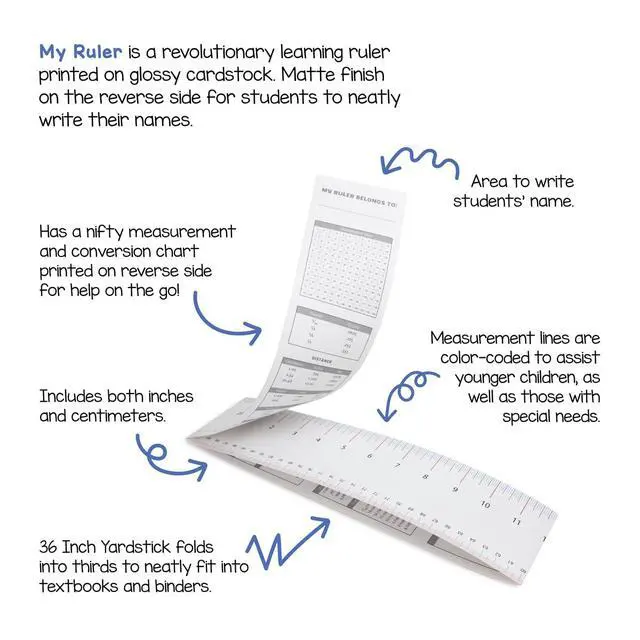 Alt view image 3 of 6 - Paper Ruler - 36" Bulk Yardsticks for Classroom, STEM, Easy-to-Read Numbers, White Cardstock, 8 Pack