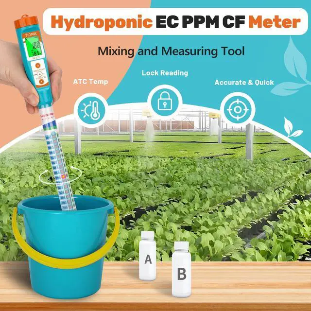 Alt view image 2 of 6 - Truncheon EC PPM Nutrient Meter for Hydroponic, Conductivity Tester Stick for Hydroponics Growing PPM Measuring Tool (EC, PPM 500, PPM 700, CF, Temp) for Nutrient Reservoir, Aquaponics, DWC