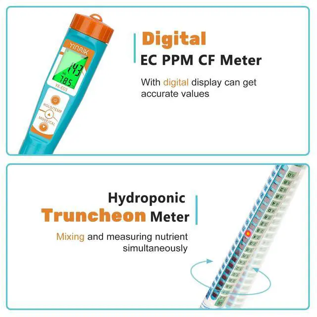 Alt view image 3 of 6 - Truncheon EC PPM Nutrient Meter for Hydroponic, Conductivity Tester Stick for Hydroponics Growing PPM Measuring Tool (EC, PPM 500, PPM 700, CF, Temp) for Nutrient Reservoir, Aquaponics, DWC