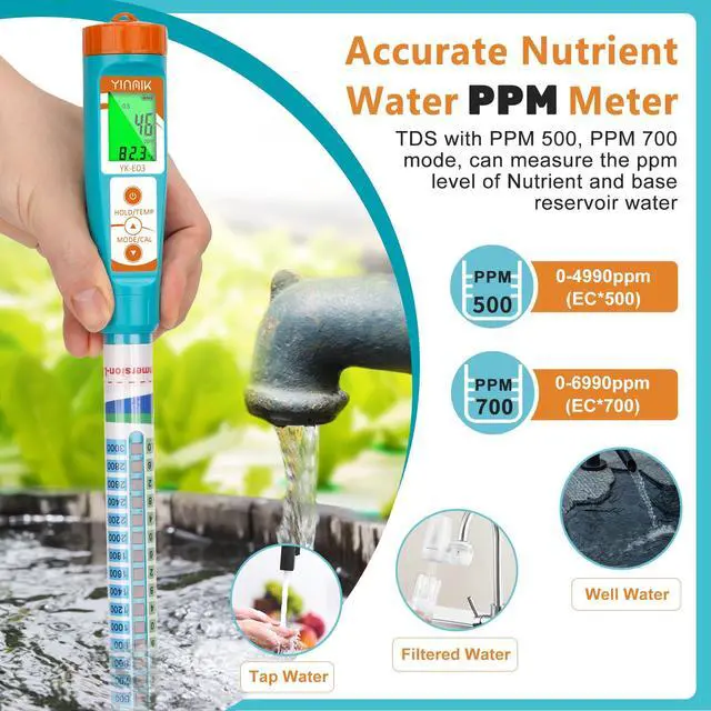 Alt view image 5 of 6 - Truncheon EC PPM Nutrient Meter for Hydroponic, Conductivity Tester Stick for Hydroponics Growing PPM Measuring Tool (EC, PPM 500, PPM 700, CF, Temp) for Nutrient Reservoir, Aquaponics, DWC