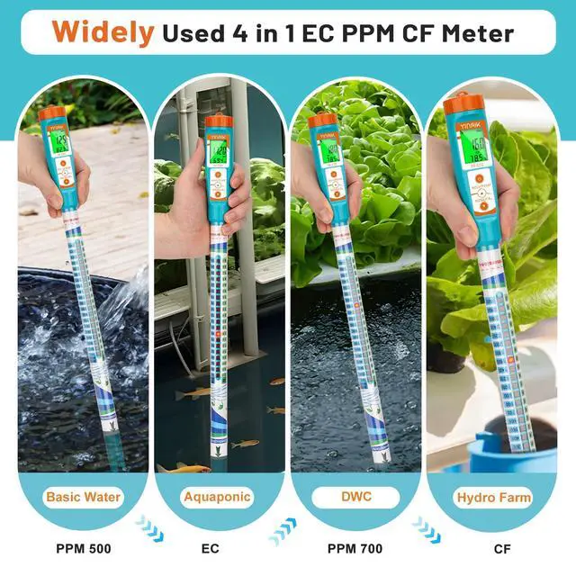 Alt view image 6 of 6 - Truncheon EC PPM Nutrient Meter for Hydroponic, Conductivity Tester Stick for Hydroponics Growing PPM Measuring Tool (EC, PPM 500, PPM 700, CF, Temp) for Nutrient Reservoir, Aquaponics, DWC