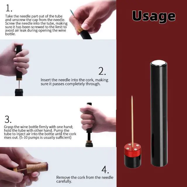 Alt view image 4 of 7 - Aeropop Wine Opener 2 Pack, Air Pump Wine Bottle Opener - Portable Needle Type Corkscrew No Pull Easy Open, Manual Pressure Wine Opener for Travel Picnic Party Home Restaurant, Golden+Red