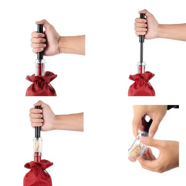 Alt view image 6 of 7 - Amazingly Simple Wine Opener with Foil Cutter Gift Set for Wine Lovers | Wine Pump Air Pressure Wine Bottle Opener Easy Cork Remover Corkscrew | Wine Bottle Openers (Black, 1)