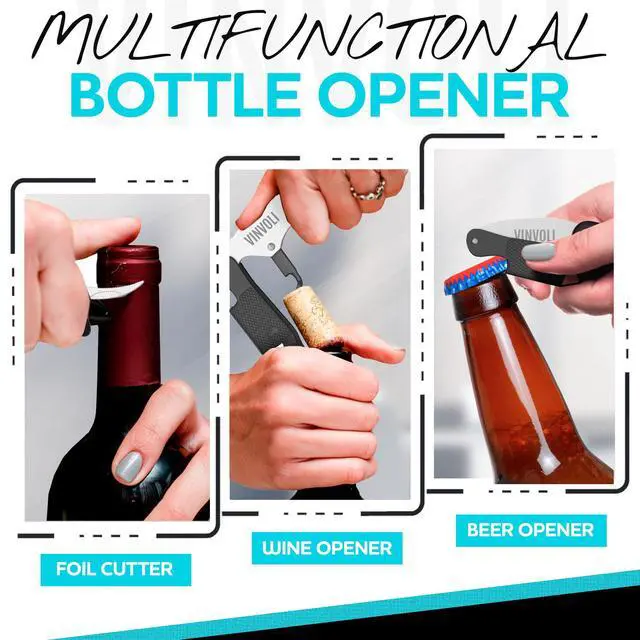Alt view image 4 of 6 - Professional Waiters Corkscrew - Multi-Functional 3-in-1 Cork Screw Bottle Opener - Wine Key With Wine Foil Cutter