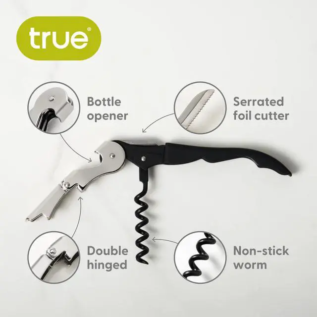 Alt view image 2 of 7 - Truetap Double Hinged Waiter's Corkscrew Wine Opener, Stainless Steel Wine Bottle Opener with Foil Cutter, Home Bar Tools, Bar Cart Accessories, Wedding Gifts, Set of 1, Black