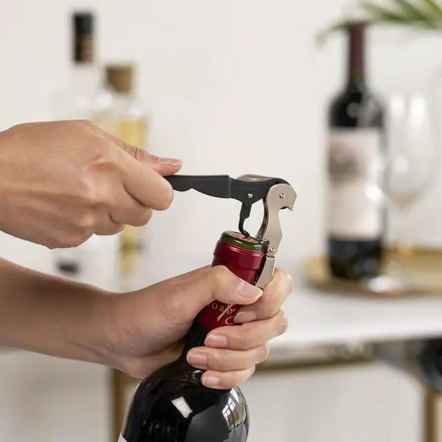 Alt view image 6 of 7 - Truetap Double Hinged Waiter's Corkscrew Wine Opener, Stainless Steel Wine Bottle Opener with Foil Cutter, Home Bar Tools, Bar Cart Accessories, Wedding Gifts, Set of 1, Black