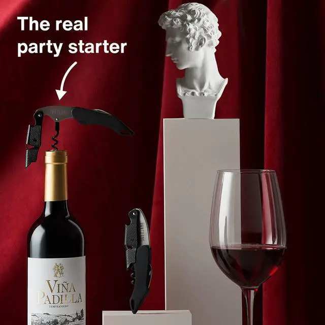 Alt view image 6 of 7 - Professional Waiters Corkscrew - Wine Key with Ergonomic Rubber Grip, Beer Bottle Opener and Foil Cutter (1 Pack)