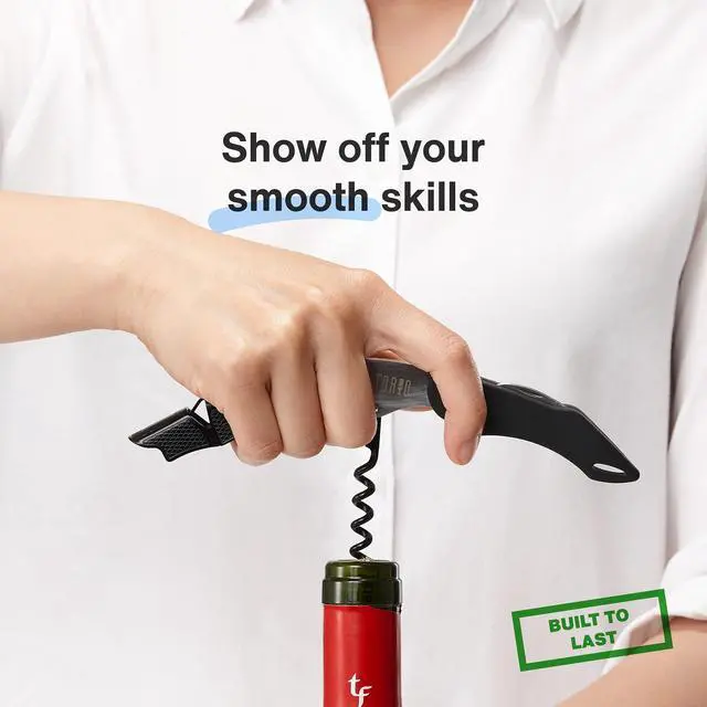 Alt view image 5 of 7 - Professional Waiters Corkscrew - Wine Key with Ergonomic Rubber Grip, Beer Bottle Opener and Foil Cutter (1 Pack)