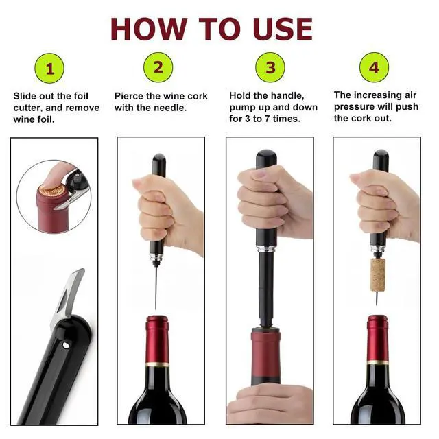 Alt view image 3 of 5 - Air Pressure Pump Wine Opener With Foil Cutter,Portable Pen-Shape Corkscrew Wine Bottle Opener,Nice Gift to Wine Lovers.