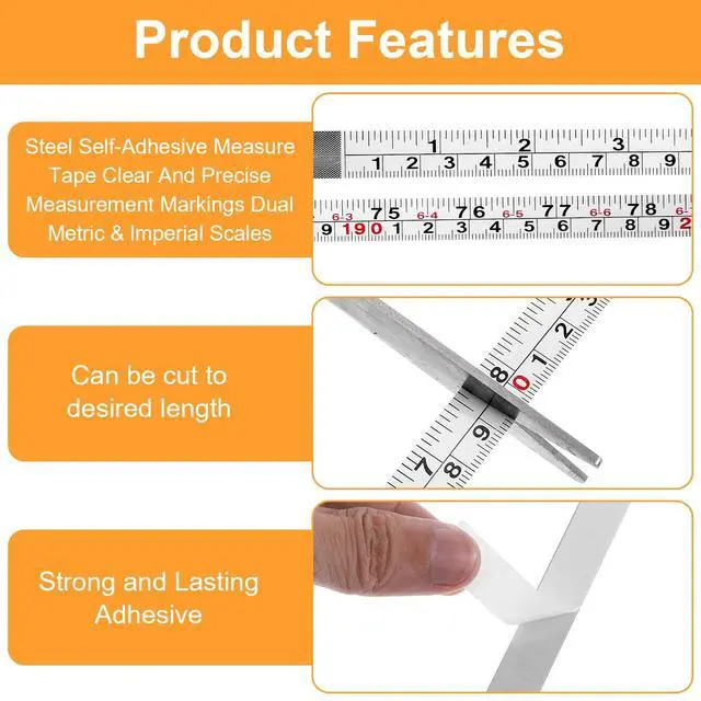 Alt view image 3 of 7 - Self-Adhesive Measuring Tape, 2 Pcs (78 Inch/ 200cm) Steel Peel and Stick Tape Measure, Imperial and Metric Scales, Left-Right Reading Ruler for Workbench, Table Saw, Drafting Table