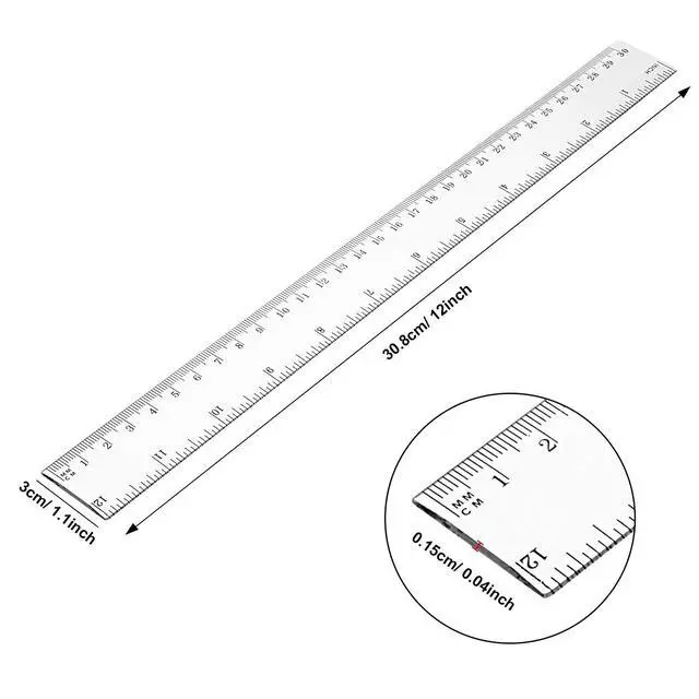 Alt view image 5 of 6 - 50 Pack Plastic Ruler 12 Inch Straight Flexible Ruler with Inches and Metric for Home Office, Back to School Supplies (Clear)