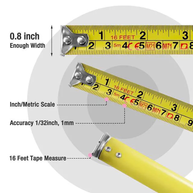 Alt view image 3 of 7 - 16FT Pink Tape Measure, Inch/Metric Easy Read Measuring Tape, Retractable Lightweight Measurement Tape Accuracy 1/32, 1mm for Engineer,with Thumb Lock, Belt Clip, Rubber Protective Casing