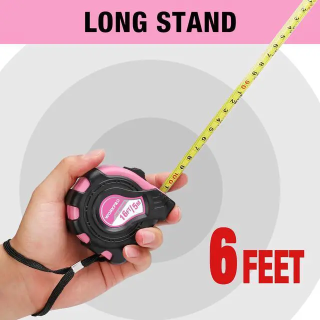 Alt view image 4 of 7 - 16FT Pink Tape Measure, Inch/Metric Easy Read Measuring Tape, Retractable Lightweight Measurement Tape Accuracy 1/32, 1mm for Engineer,with Thumb Lock, Belt Clip, Rubber Protective Casing