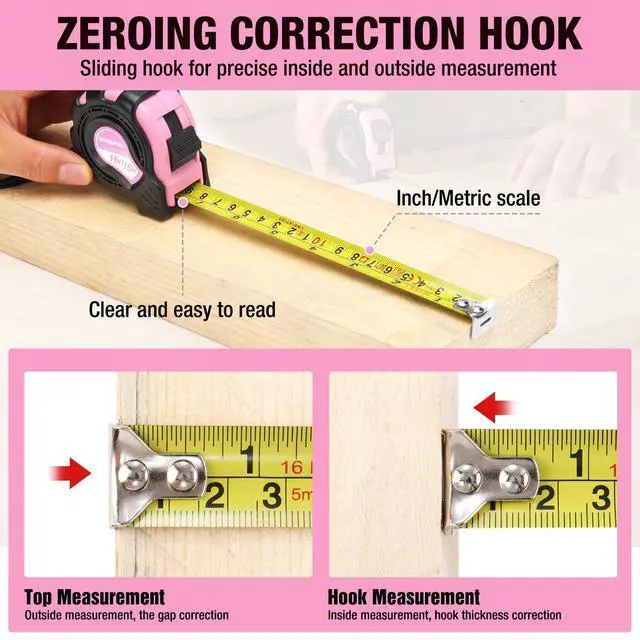 Alt view image 5 of 7 - 16FT Pink Tape Measure, Inch/Metric Easy Read Measuring Tape, Retractable Lightweight Measurement Tape Accuracy 1/32, 1mm for Engineer,with Thumb Lock, Belt Clip, Rubber Protective Casing
