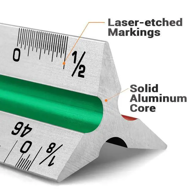 Alt view image 4 of 7 - 12" Architectural Scale Ruler Triangular Ruler, Color-Coded, 1 Pack