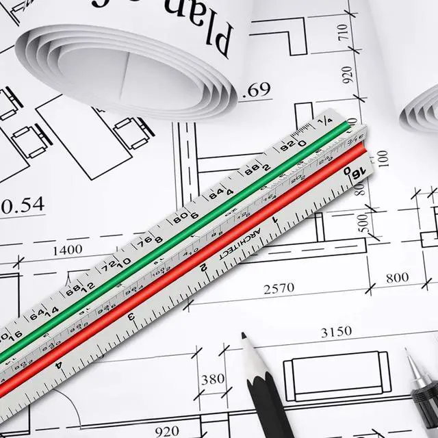 Alt view image 6 of 7 - 12" Architectural Scale Ruler Triangular Ruler, Color-Coded, 1 Pack