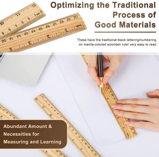 Alt view image 2 of 6 - 100 Pcs Wooden Ruler Bulk Wood Measuring Ruler Office 2 Scale for School Education Families Kids Students (12 Inch)
