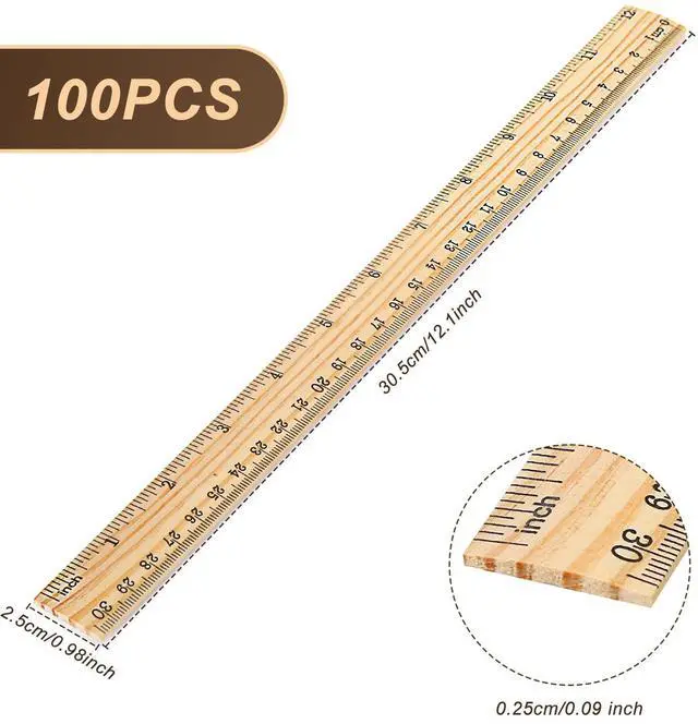 Alt view image 3 of 6 - 100 Pcs Wooden Ruler Bulk Wood Measuring Ruler Office 2 Scale for School Education Families Kids Students (12 Inch)