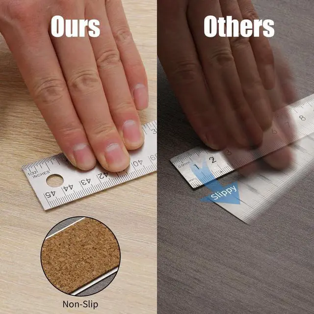 Alt view image 3 of 7 - Metal Ruler with Cork Backing, 18 Inch Stainless Steel Rulers 18 inch Metal Ruler - Imperial and Metric - Non-Slip Prevent Ink Leakage - for School Office Engineering Tools