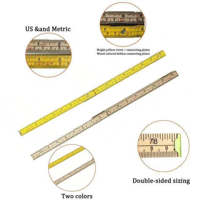 Alt view image 2 of 7 - Folding Wooden Ruler 2 Pack, 6.6 FT, Foldable Yard Stick with US and Metric
