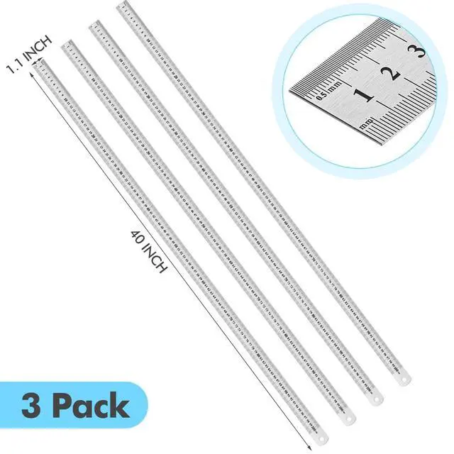 Alt view image 2 of 7 - 3 Pack 40 Inch Stainless Steel Rulers, Metal Rulers Imperial & Metric Graduations for Precision Measuring Meter Yard Stick for Construction Drafting Woodworking