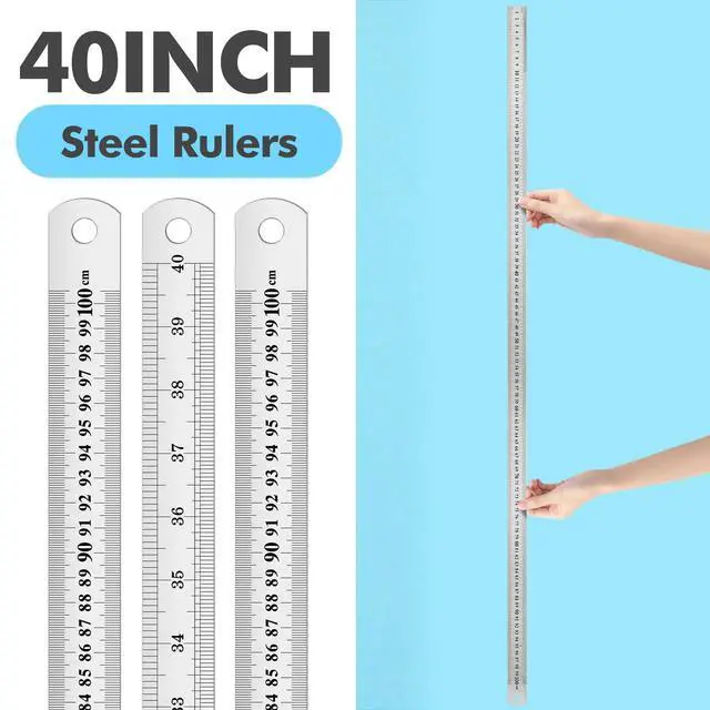 Alt view image 5 of 7 - 3 Pack 40 Inch Stainless Steel Rulers, Metal Rulers Imperial & Metric Graduations for Precision Measuring Meter Yard Stick for Construction Drafting Woodworking