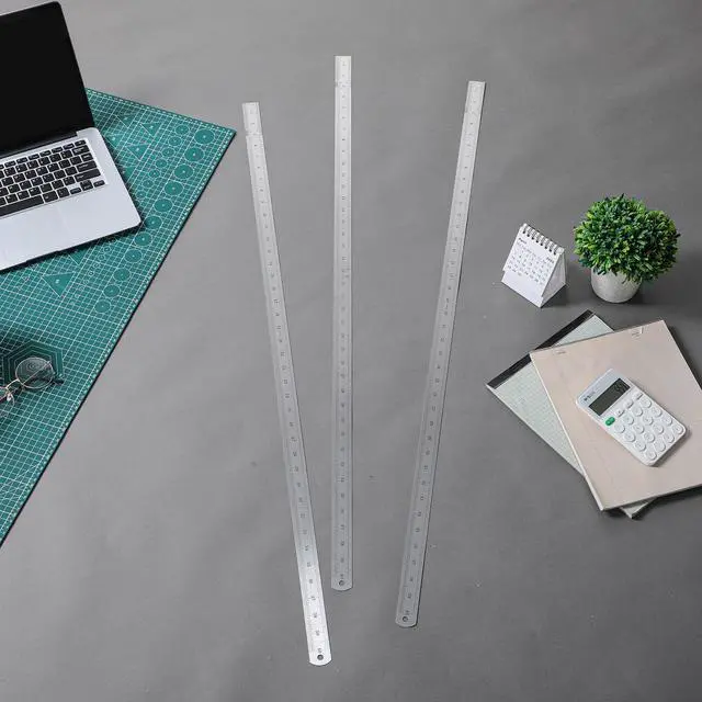 Alt view image 6 of 7 - 3 Pack 40 Inch Stainless Steel Rulers, Metal Rulers Imperial & Metric Graduations for Precision Measuring Meter Yard Stick for Construction Drafting Woodworking