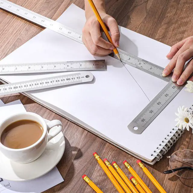 Alt view image 7 of 7 - 3 Pack 40 Inch Stainless Steel Rulers, Metal Rulers Imperial & Metric Graduations for Precision Measuring Meter Yard Stick for Construction Drafting Woodworking